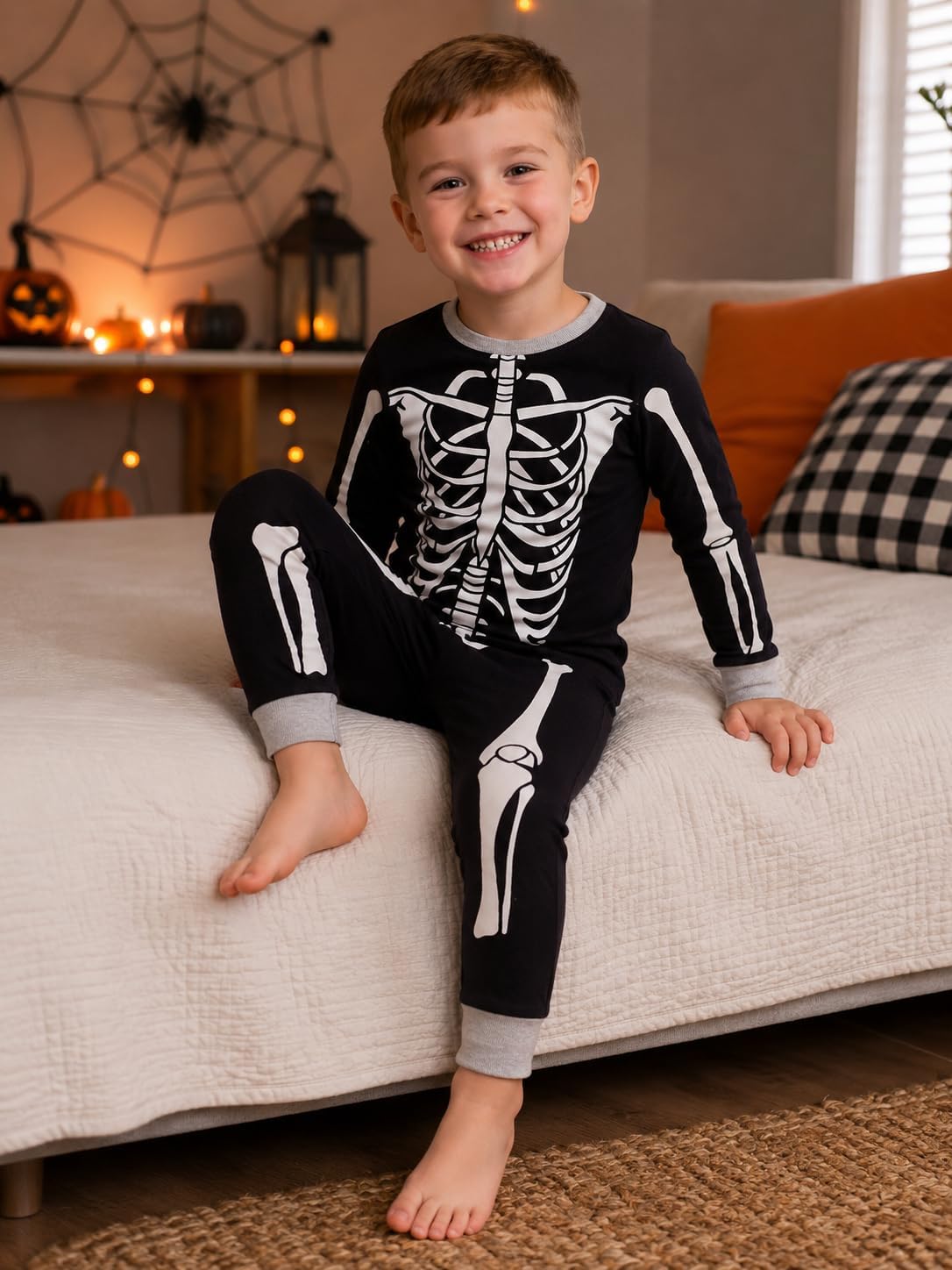 Toddler Boys Skeleton Pajamas Sets Kids Pumpkin Sleepwear Boys Halloween 2 Pcs PJS