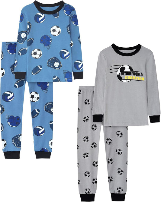 Boys 4-Piece Pajamas Cotton Christmas Halloween Pjs Set Kids Sleepwear
