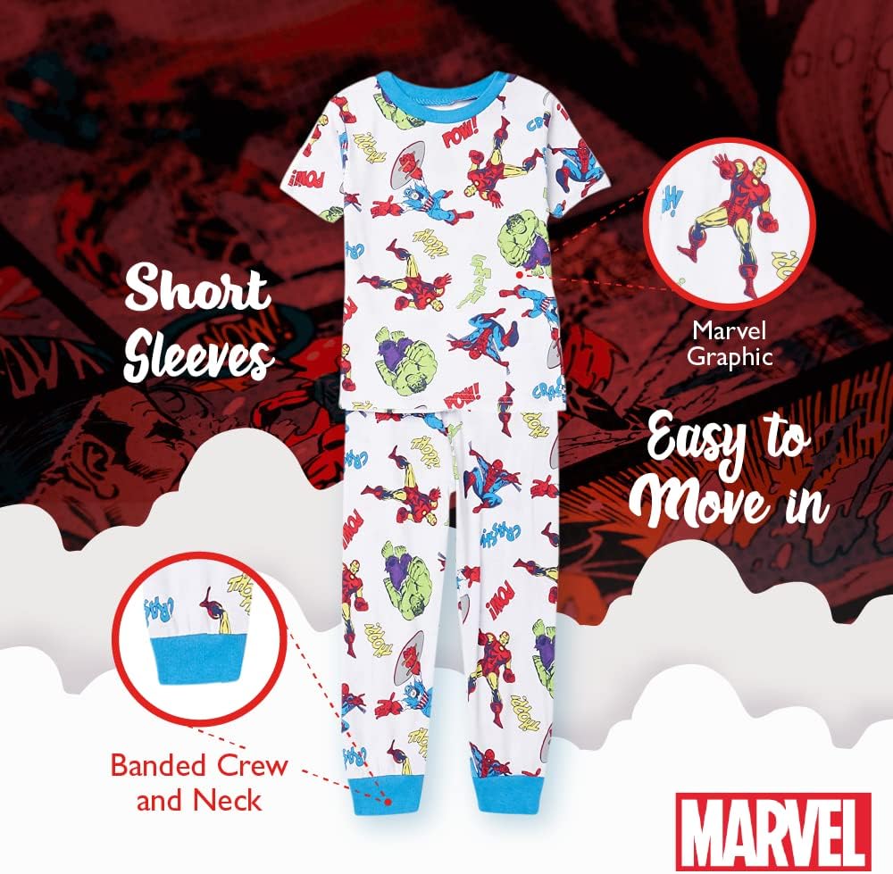 Marvel Boys' 6-piece Snug-fit Cotton Pajama Set, Soft & Cute for Kids, Comfortable Nightwear