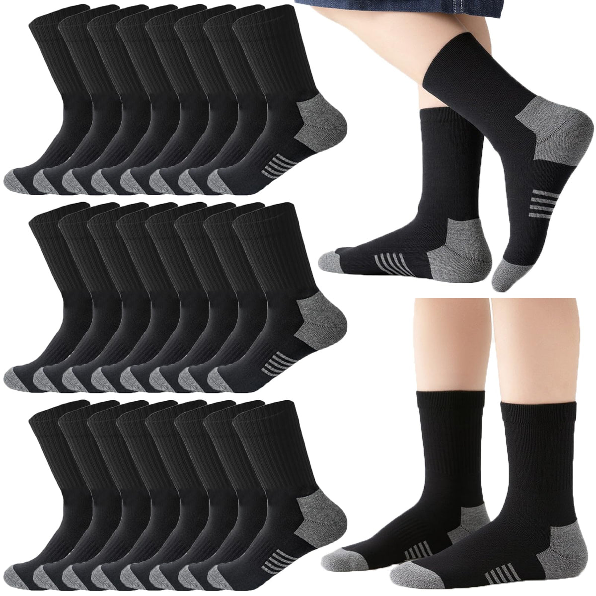 20 Pairs Crew Athletic Socks for Kids Breathable Cushion Crew Socks for Kids Sport Running Traveling