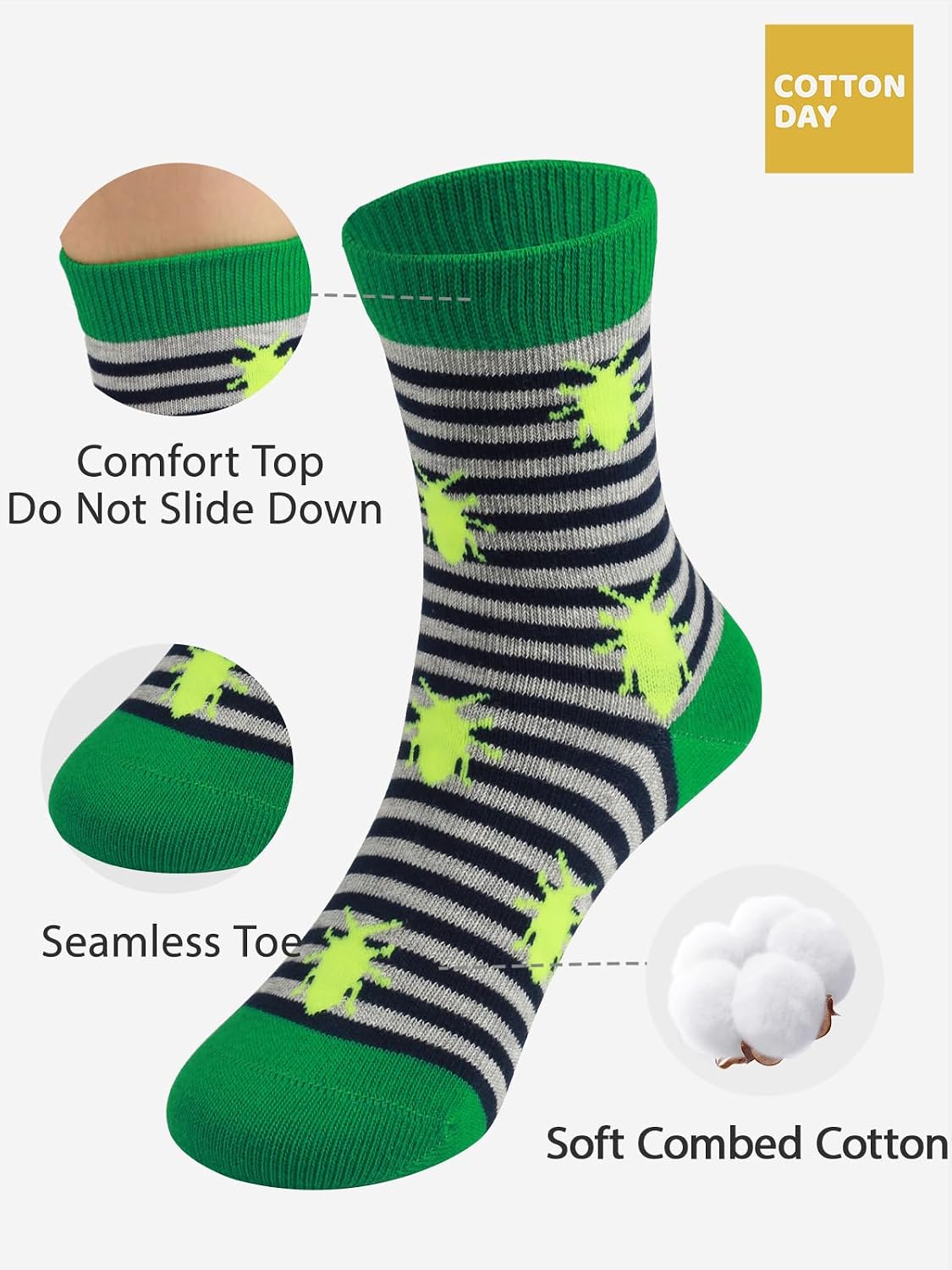 COTTON DAY Kids Boys Crew Dress Socks Bright Colorful Pattern Design
