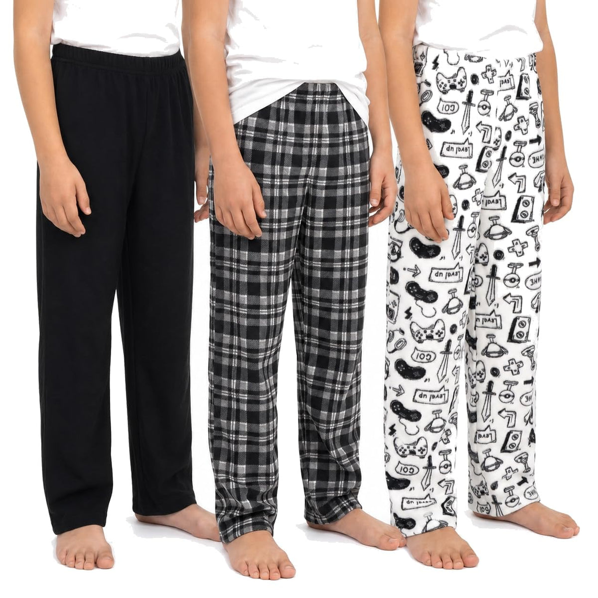 Mad Dog Concepts Boys Pajama Pants - Soft Micro Fleece PJ Bottoms for Kids Printed Plaid Design Boy's Sleepwear Size 6–20 3PK