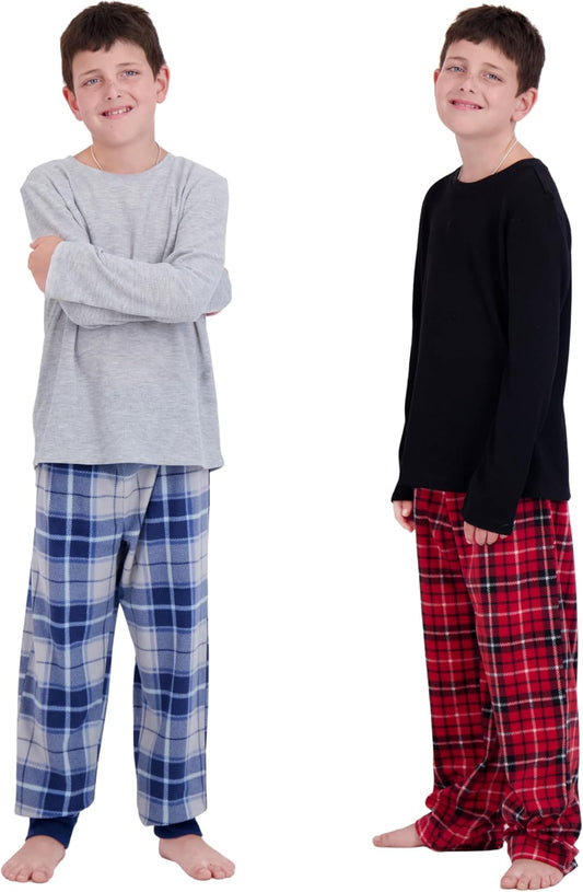 US Angels Boys Pajamas Set | 4-Piece Long Sleeve & Fleece Pants | Soft Warm Sleepwear Pjs for Kids & Teens