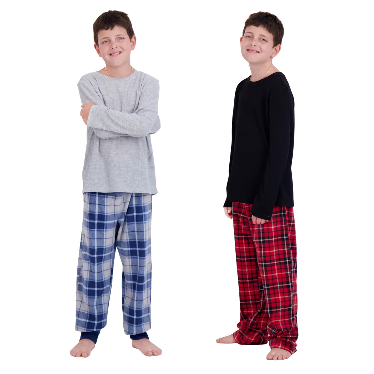 US Angels Boys Pajamas Set | 4-Piece Long Sleeve & Fleece Pants | Soft Warm Sleepwear Pjs for Kids & Teens