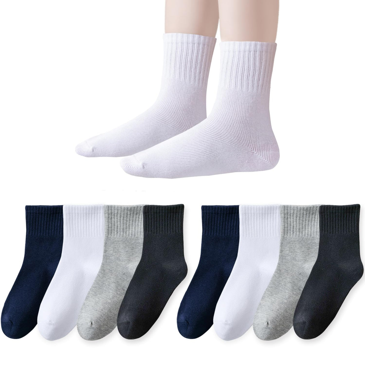 EPEIUS Kids Crew Socks Seamless Cotton Dress Socks for Boys Girls 1-15Y