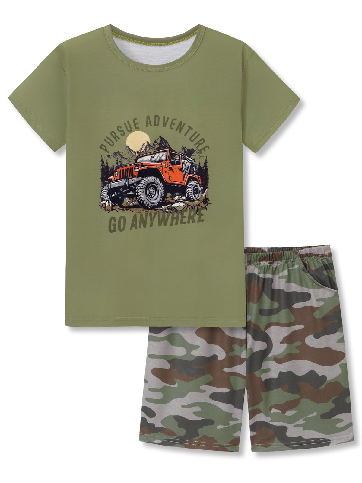 Tebbis Boys Comfy Raglan Pajama Set Fun Print Tee & Shorts Sizes 6-18