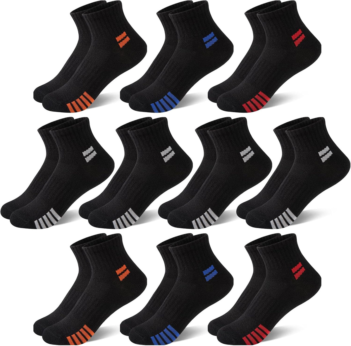 Comfoex 10 Pairs Boys Socks Quarter Athletic Socks Cotton Socks For Kids 8-10 4-6 6-8 Years Old
