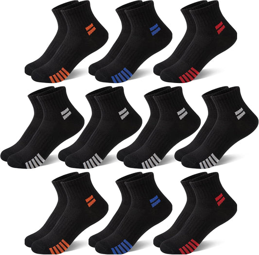 Comfoex 10 Pairs Boys Socks Quarter Athletic Socks Cotton Socks For Kids 8-10 4-6 6-8 Years Old