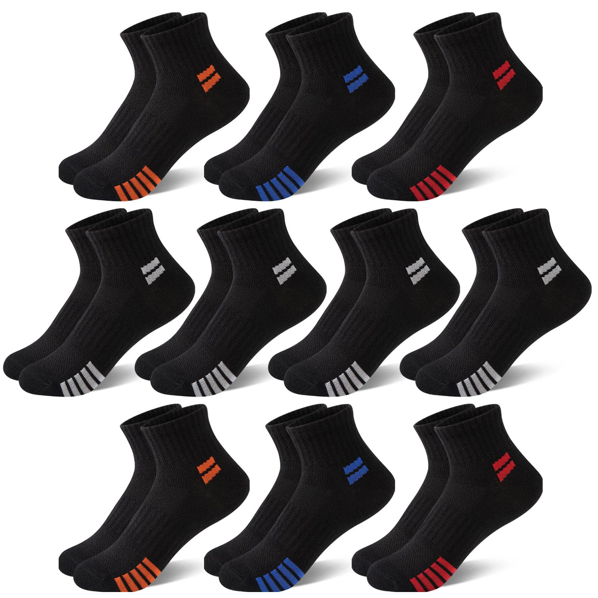 Comfoex 10 Pairs Boys Socks Quarter Athletic Socks Cotton Socks For Kids 8-10 4-6 6-8 Years Old