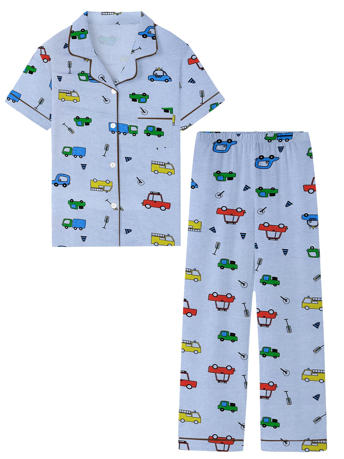 Umeyda Boys 100% Cotton Pajamas Short Sleeve and Long Pants 2-Piece PJ Set