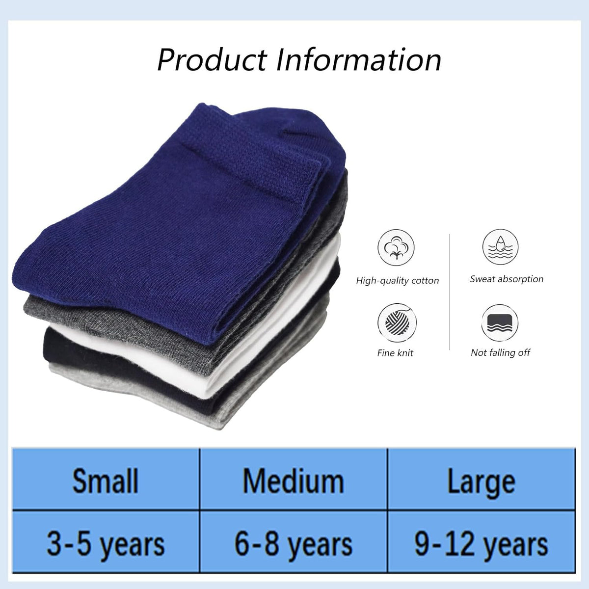 Boys Dress Socks 3 Pairs Kids Boys Girls Crew Cotton Uniform Socks