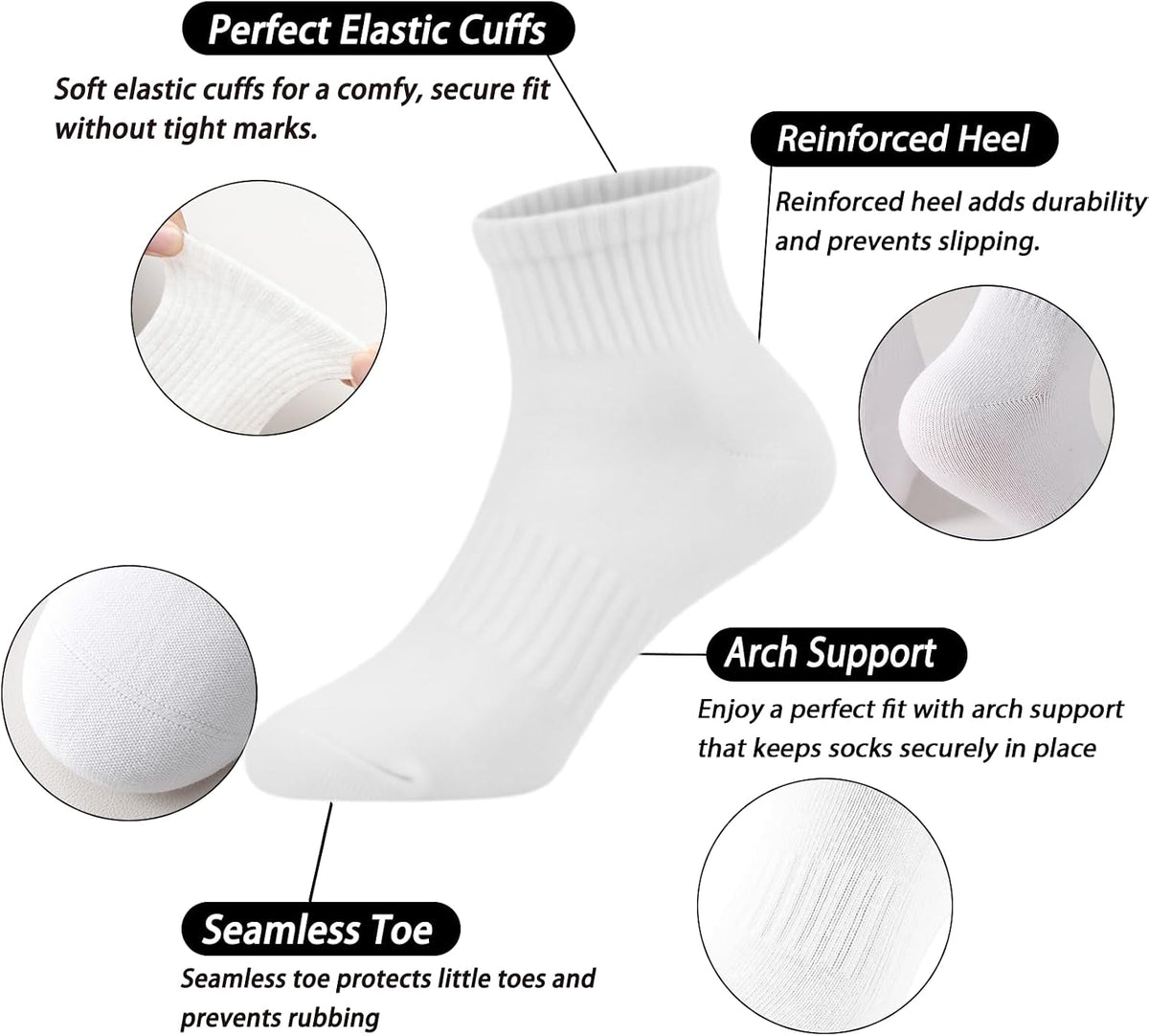 Kids Quarter Ankle Socks for Boys Girls 10 Pack Seamless Athletic Socks