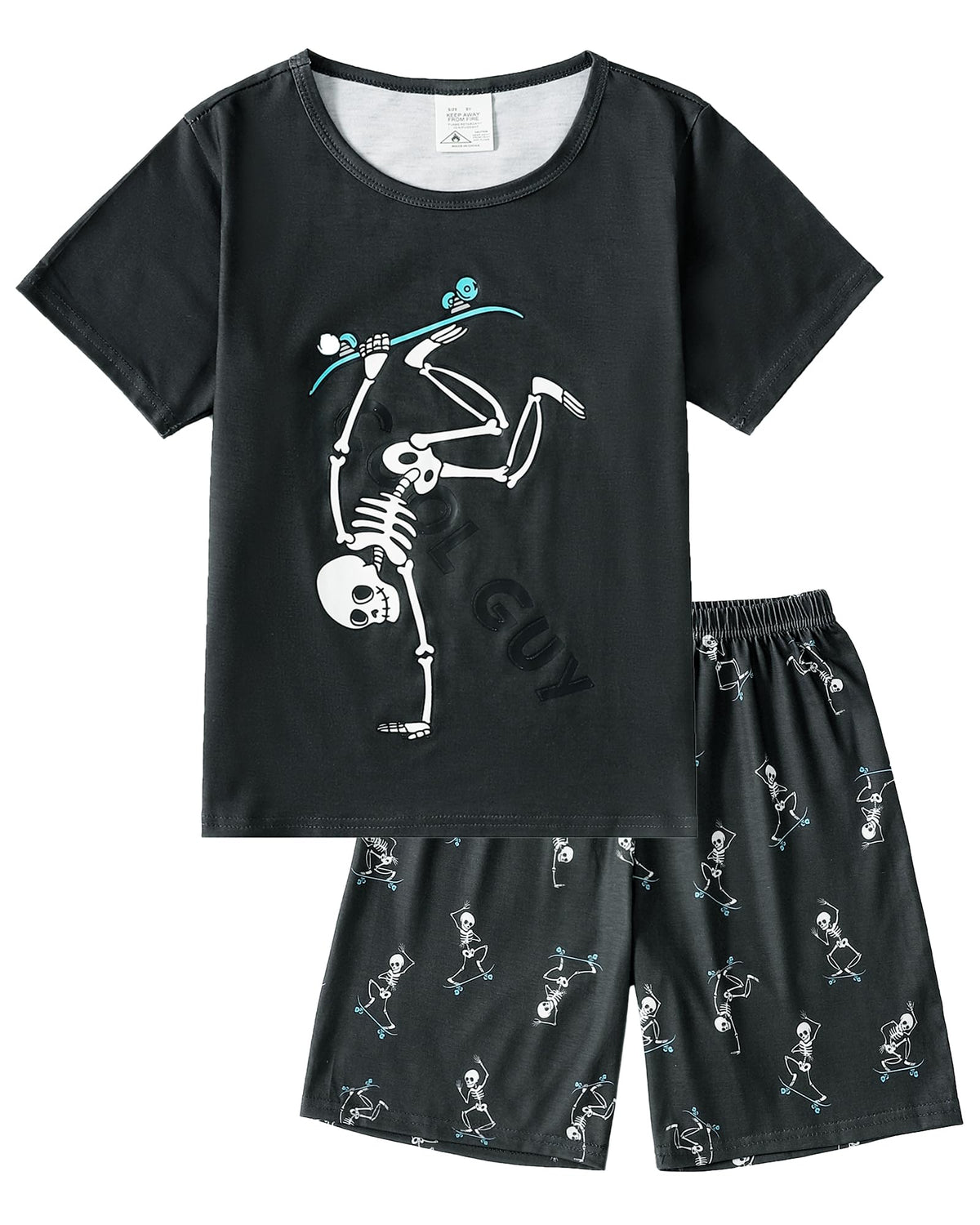 MyFav Boys Pajamas Sets Glow in Dark Summer Short Sleeve Sleepwear Skull Kids Pjs