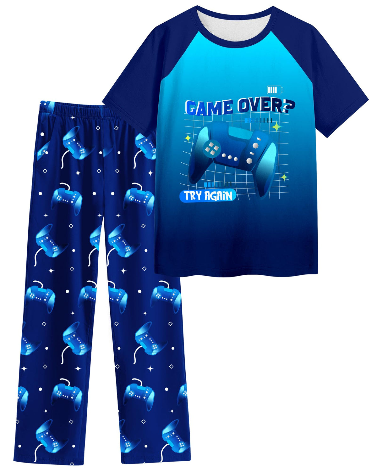 PASHOP Boys Pajamas Little Big Boys Pajamas Short Sleeves and Pants 2 Pieces Summer Pjs Set Kids Boy Sleepwear Size 8-14