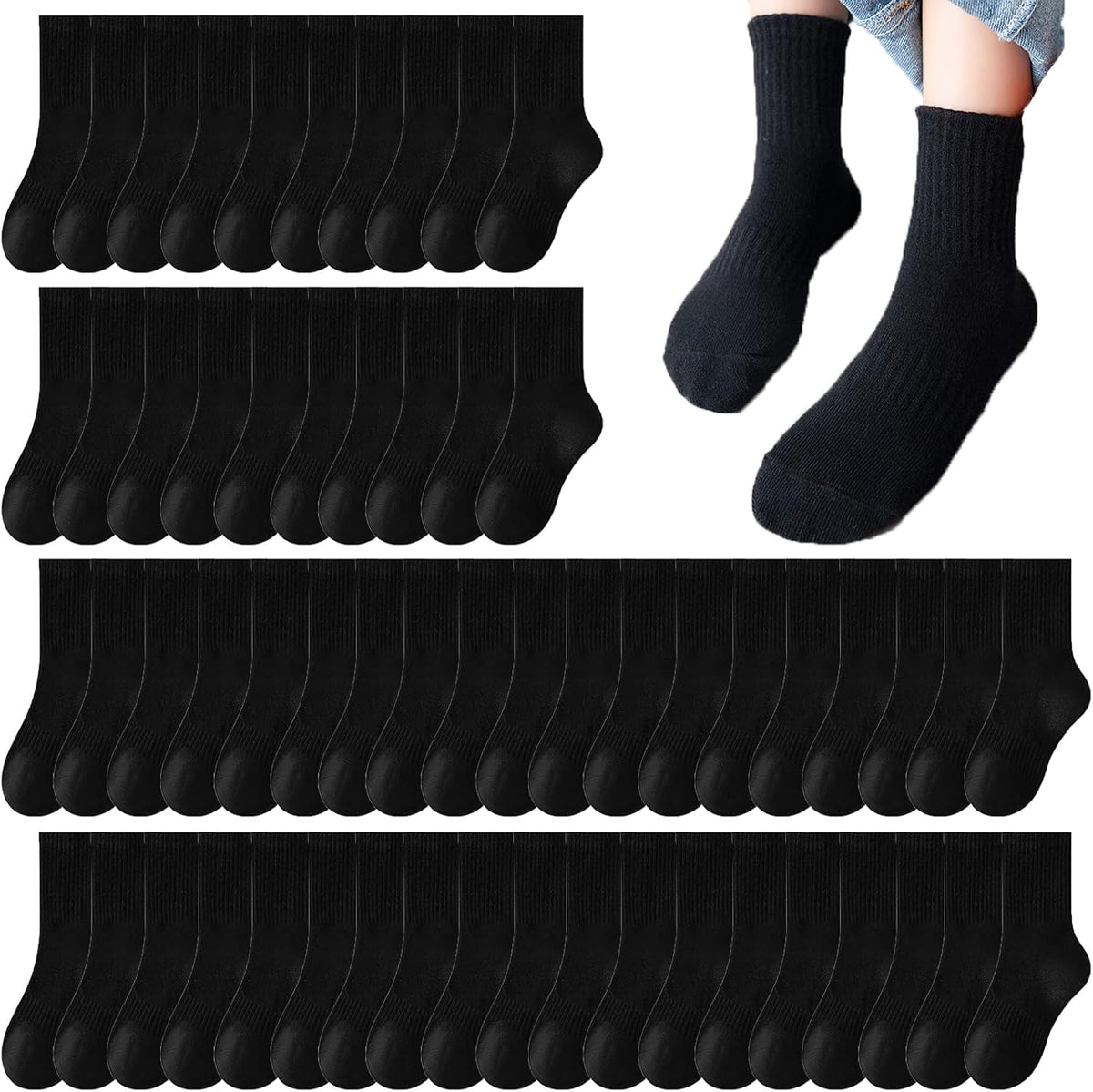 20 Pairs Crew Athletic Socks for Kids Breathable Cushion Crew Socks for Kids Sport Running Traveling
