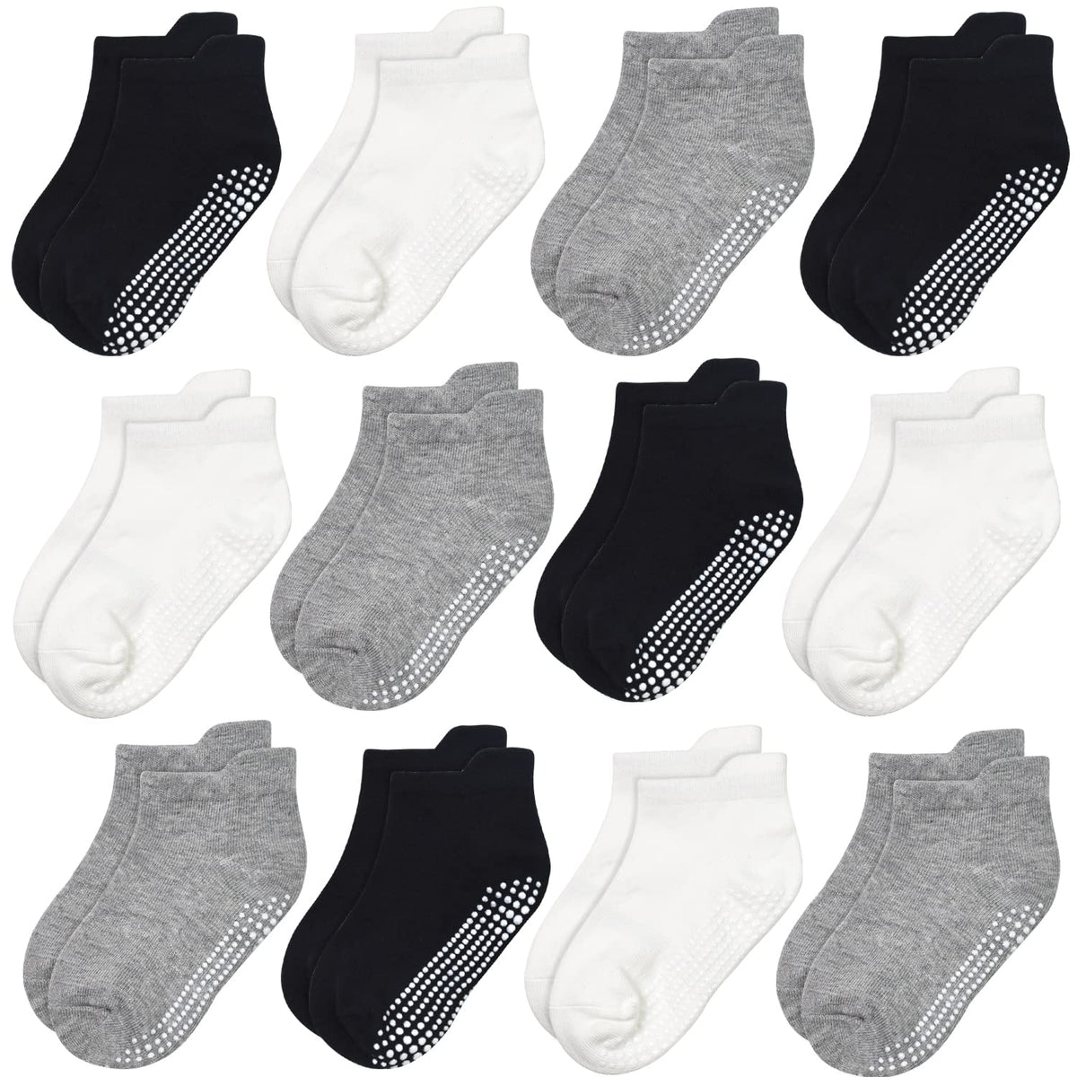 GRPSKCOS Non Slip Toddler Baby Socks 12 Pairs Anti Skid Ankle Socks for Girls Boys Grips Sock for 0-7 Years Children