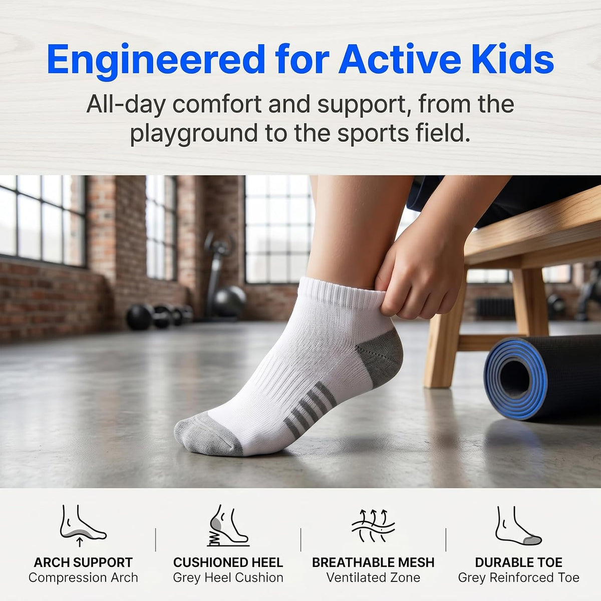 6/20 Pairs Boys Low Cut Ankle Socks Kids Crew Athletic Breathable Cushion Sole Socks for Running Hiking 4-12 Years
