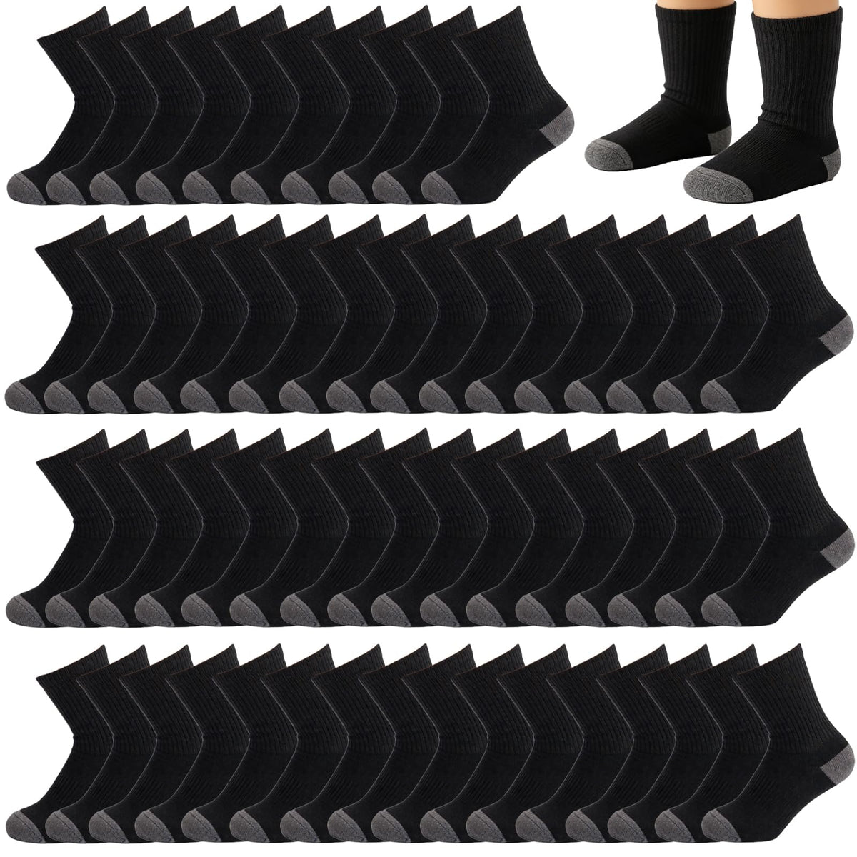 20 Pairs Crew Athletic Socks for Kids Breathable Cushion Crew Socks for Kids Sport Running Traveling