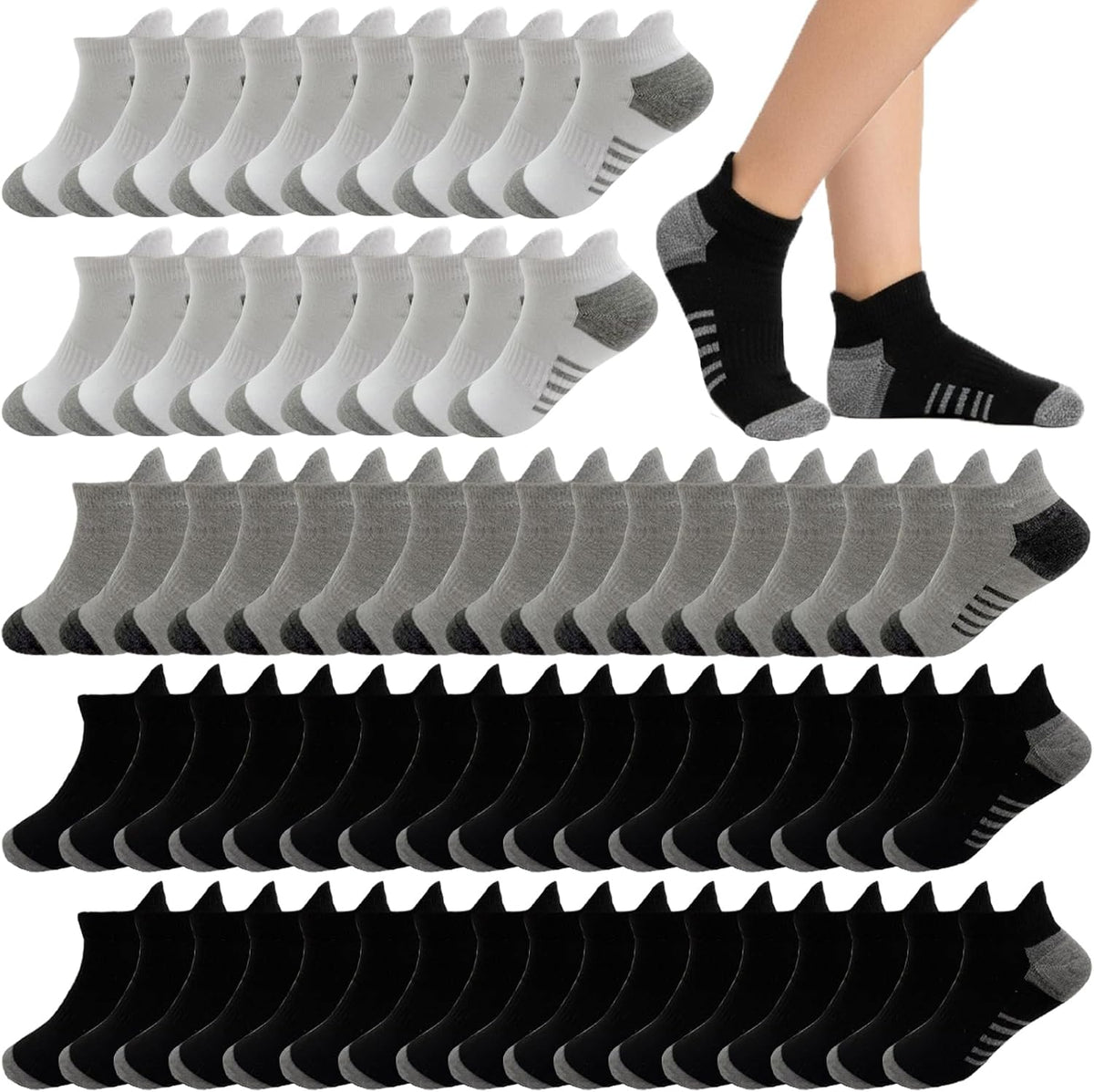 20 Pairs Boys Low Cut Ankle Socks Kids Crew Athletic Breathable Cushion Sole Socks for Running Hiking