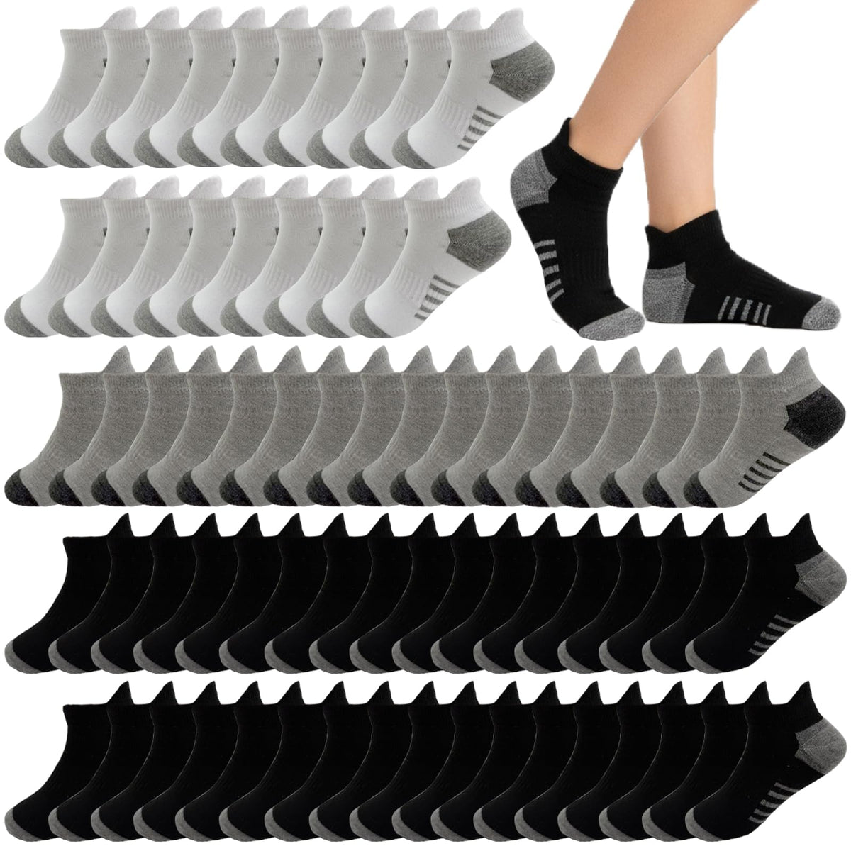 20 Pairs Boys Low Cut Ankle Socks Kids Crew Athletic Breathable Cushion Sole Socks for Running Hiking