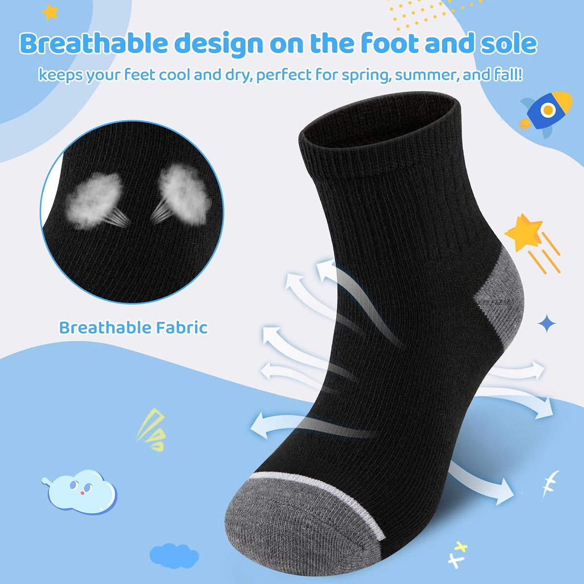 20-40 Pairs Boys Girls Ankle Socks, Thin Breathable Athletic Quarter Kids Socks Aged 4-12