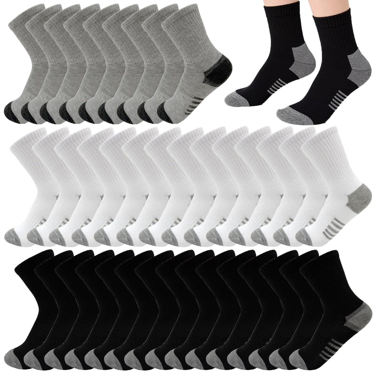 20 Pairs Crew Athletic Socks for Kids Breathable Cushion Crew Socks for Kids Sport Running Traveling