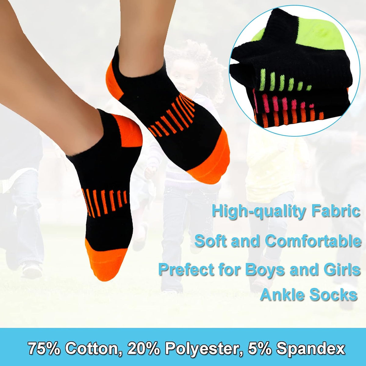 Boy Socks 12 Pairs Ankle Socks Boys Low Cut Ankle Athletic Cotton Sock For Little Big Kids