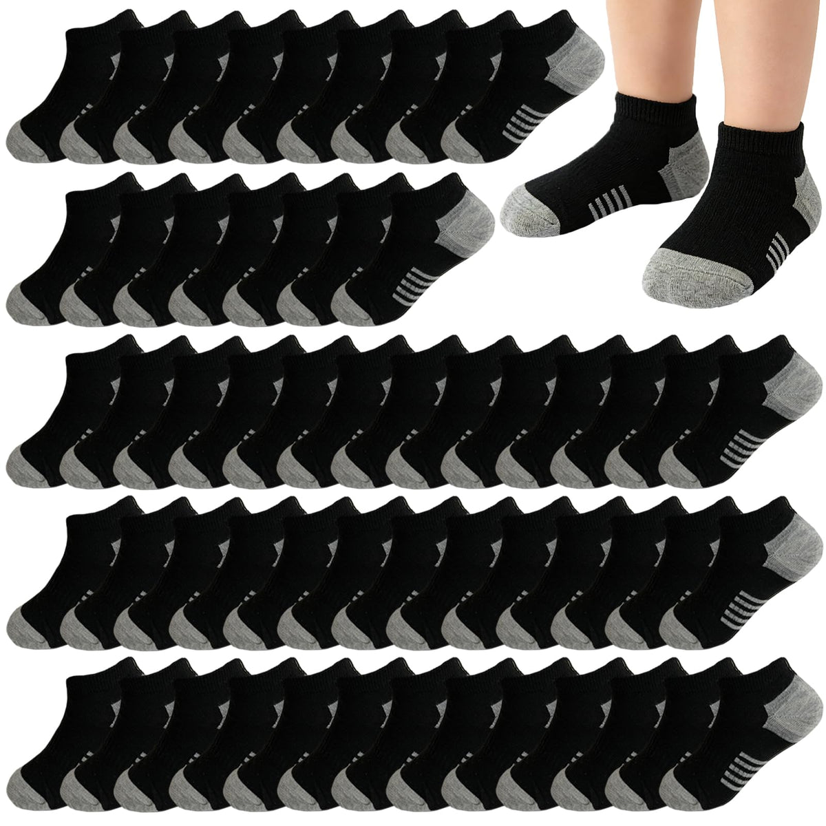16-30 Pairs Boys Low Cut Ankle Socks Kids Crew Athletic Breathable Cushion Sole Socks for Running Hiking