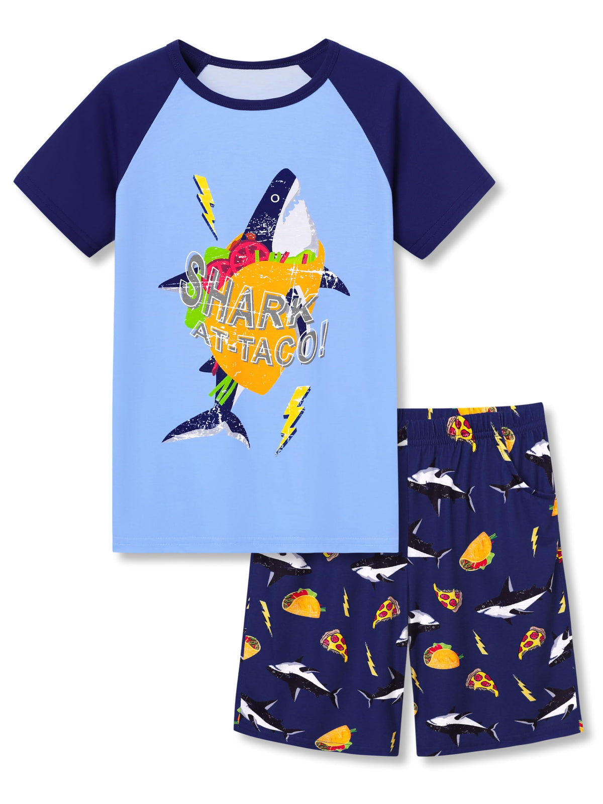 Tebbis Boys Comfy Raglan Pajama Set Fun Print Tee & Shorts Sizes 6-18