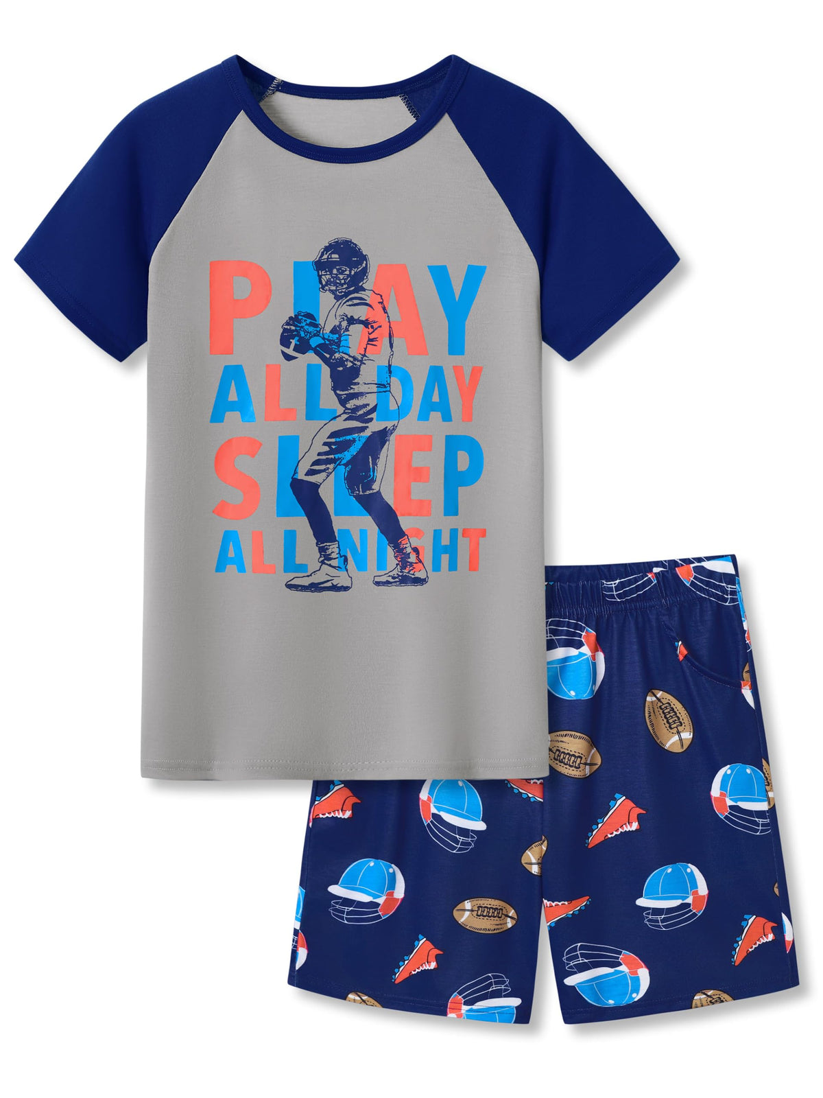Beezizac Boys Pajamas, Teal & Navy Face Short-Sleeve and Shorts, Sizes 6-18