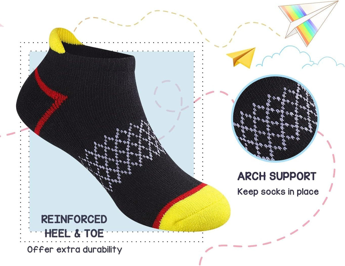 Comfoex 12 Pairs Boys Socks Ankle Athletic Socks With Cushioned Sole For 4-6 6-8 8-10 Years Old Kids