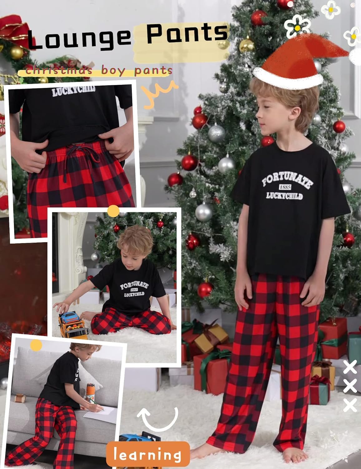 Ekouaer Boys Pajama Pants 3 Pack Sleep Kids Pajama Bottoms