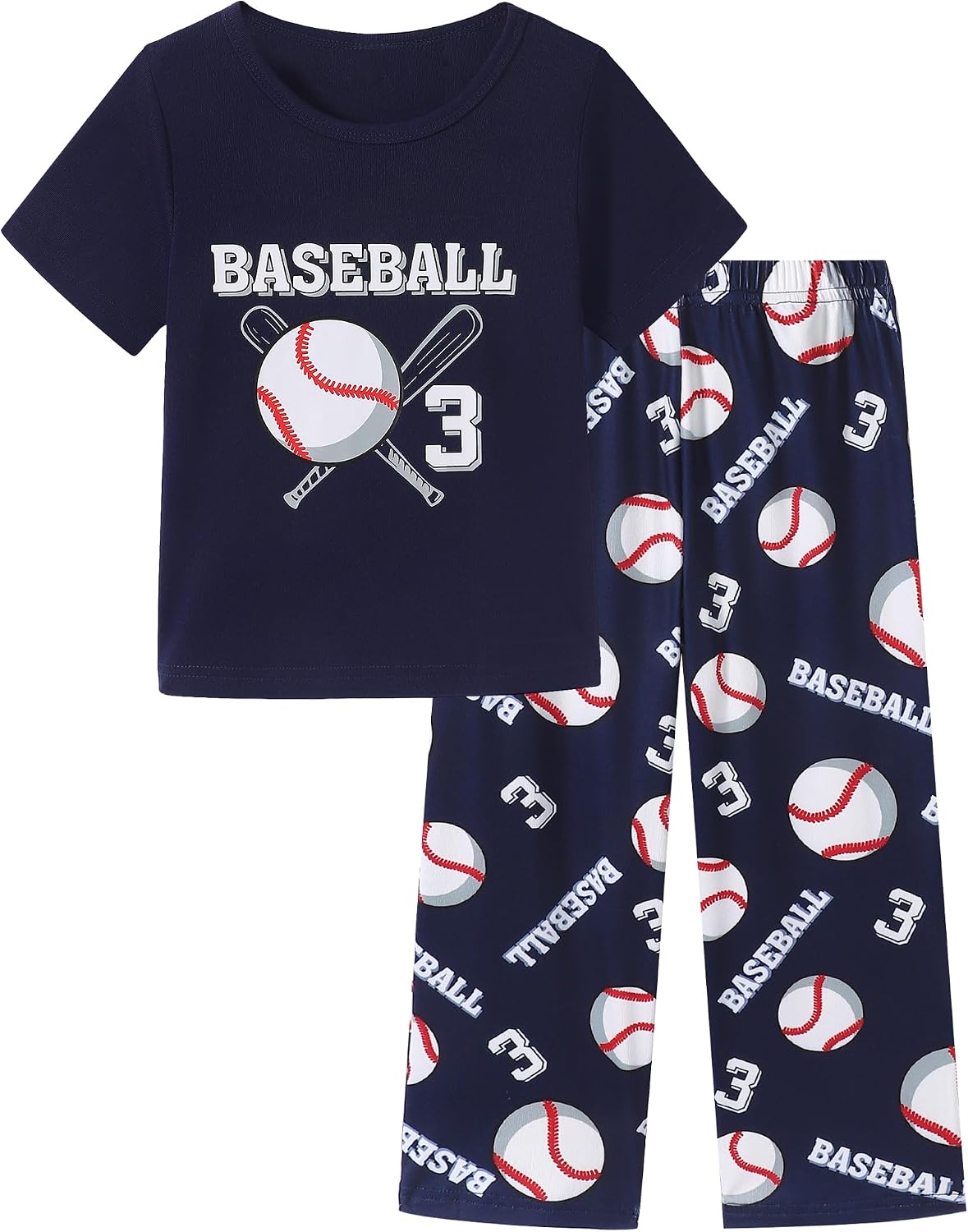 Mikrdoo Boys Pajamas Set 2Piece Short Sleeve Tops and Pants PJs Summer Sleepwear for Kids Size 2-14 Years