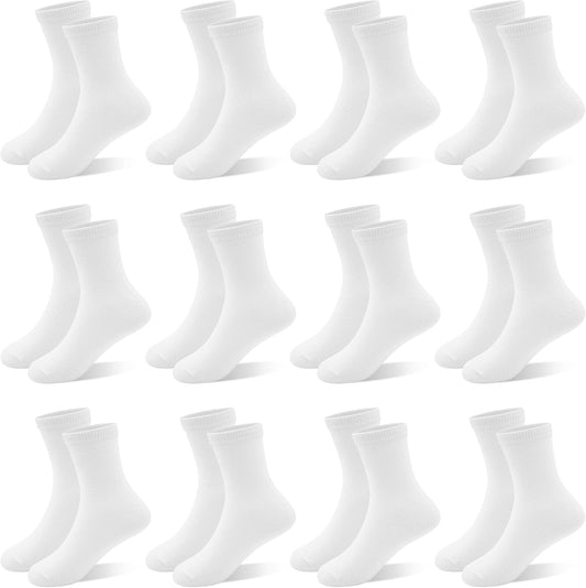 12 Pairs Boys Crew Socks, Unisex Kids School Socks Ages 1-14