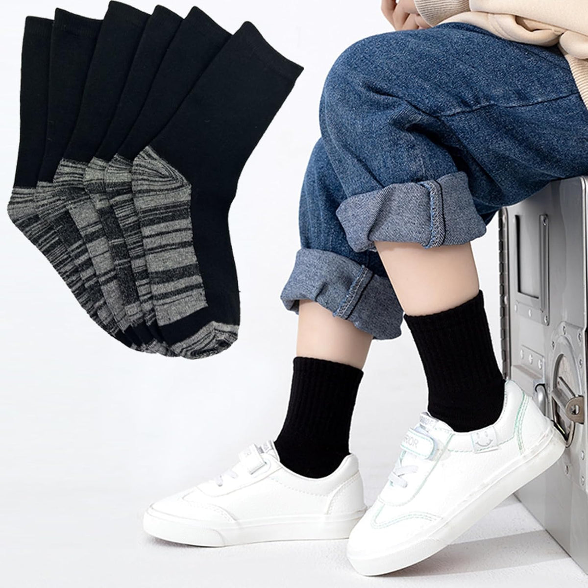 20 Pairs Crew Athletic Socks for Kids Breathable Cushion Crew Socks for Kids Sport Running Traveling