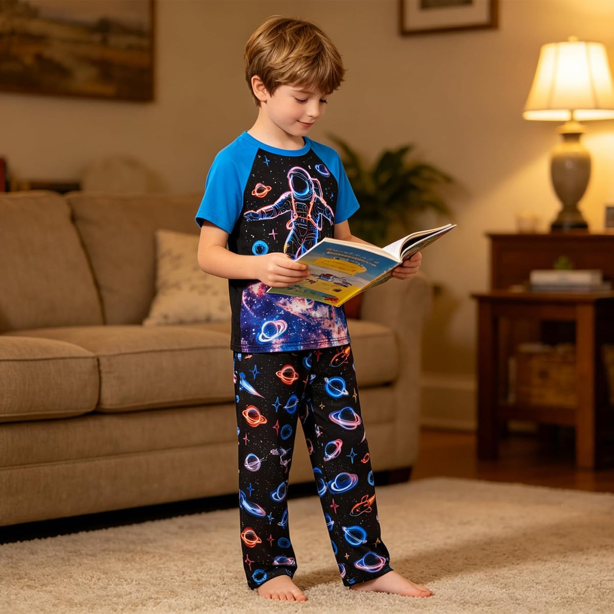 Funnycokid Boys Pajamas 2 Piece Kids Summer Pjs Loose Fit Size 6-12