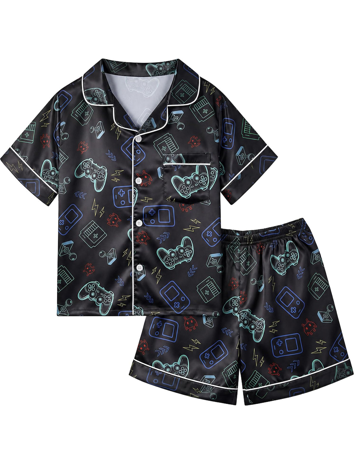 Basumee Boys Satin Pajamas Set, Silky Summer Pjs for Kids 6-13Y, 2 Pieces