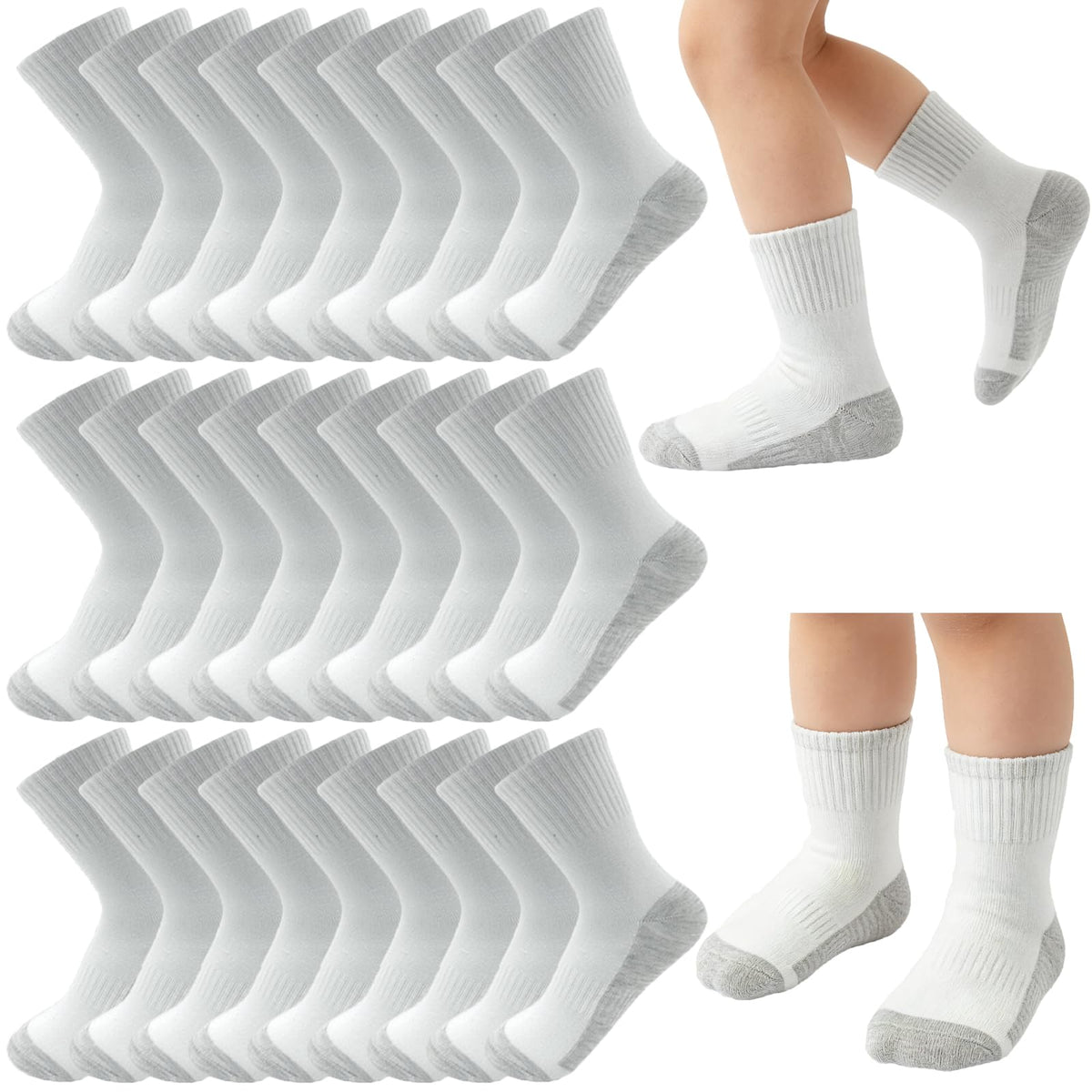 20 Pairs Crew Athletic Socks for Kids Breathable Cushion Crew Socks for Kids Sport Running Traveling