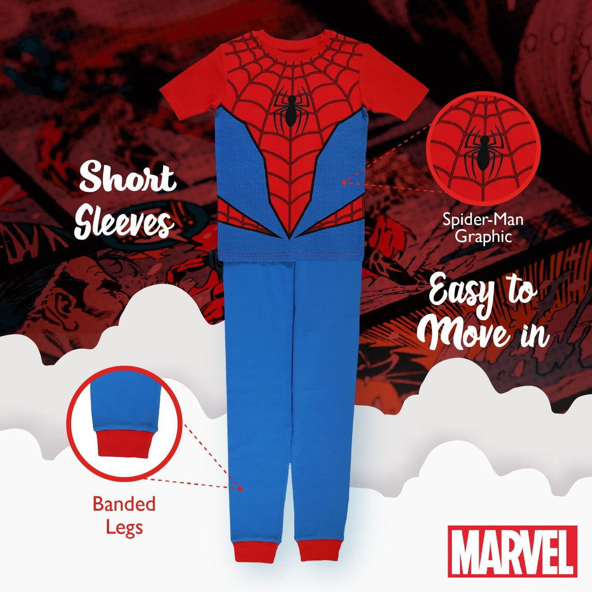 Marvel Boys' 2-piece Snug-fit Cotton Matching Holiday Pajama Set, Soft & Cute for Kids