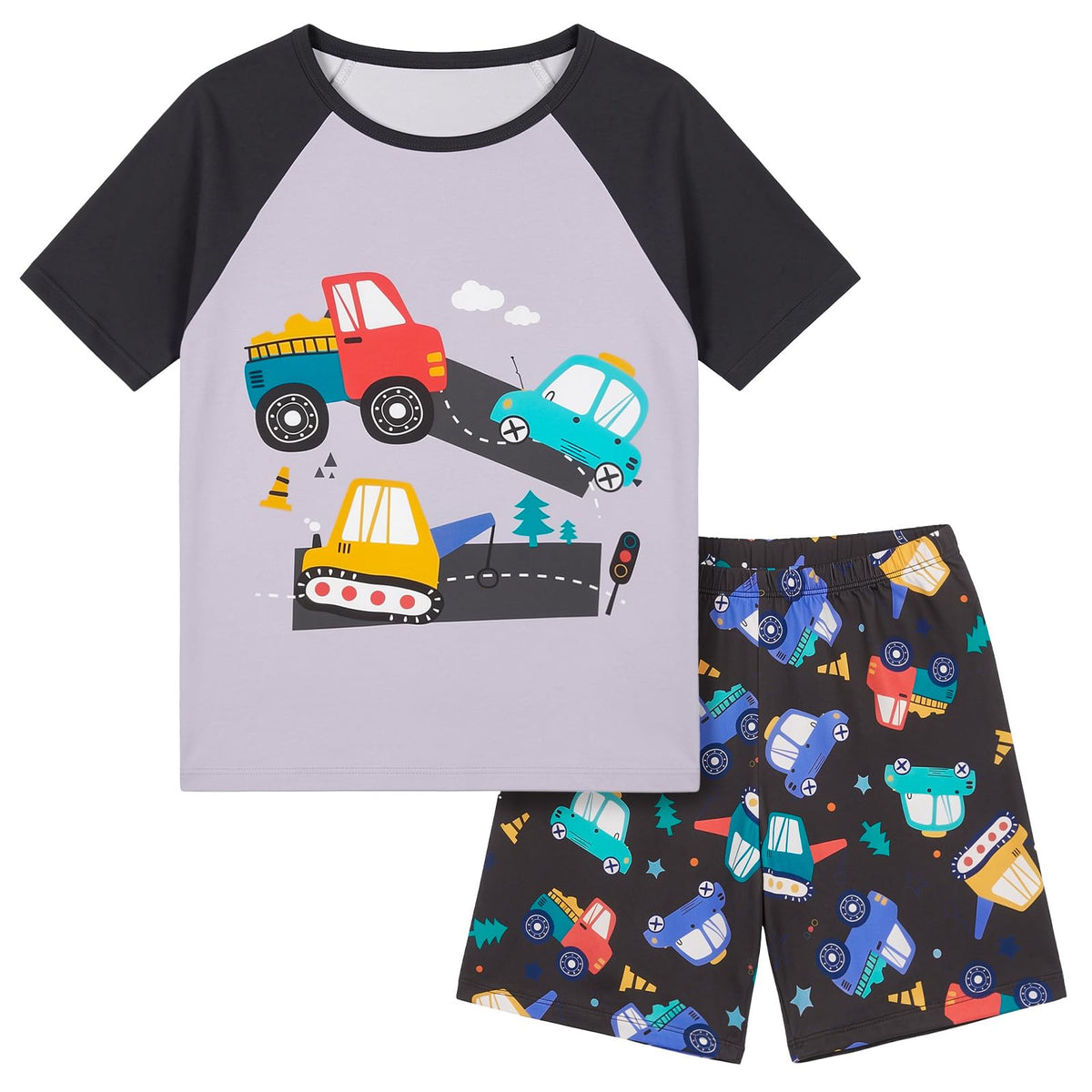 FIOBEE Boys Short Sleeve Pajamas Set Raglan Top & Shorts Kids Sleepwear