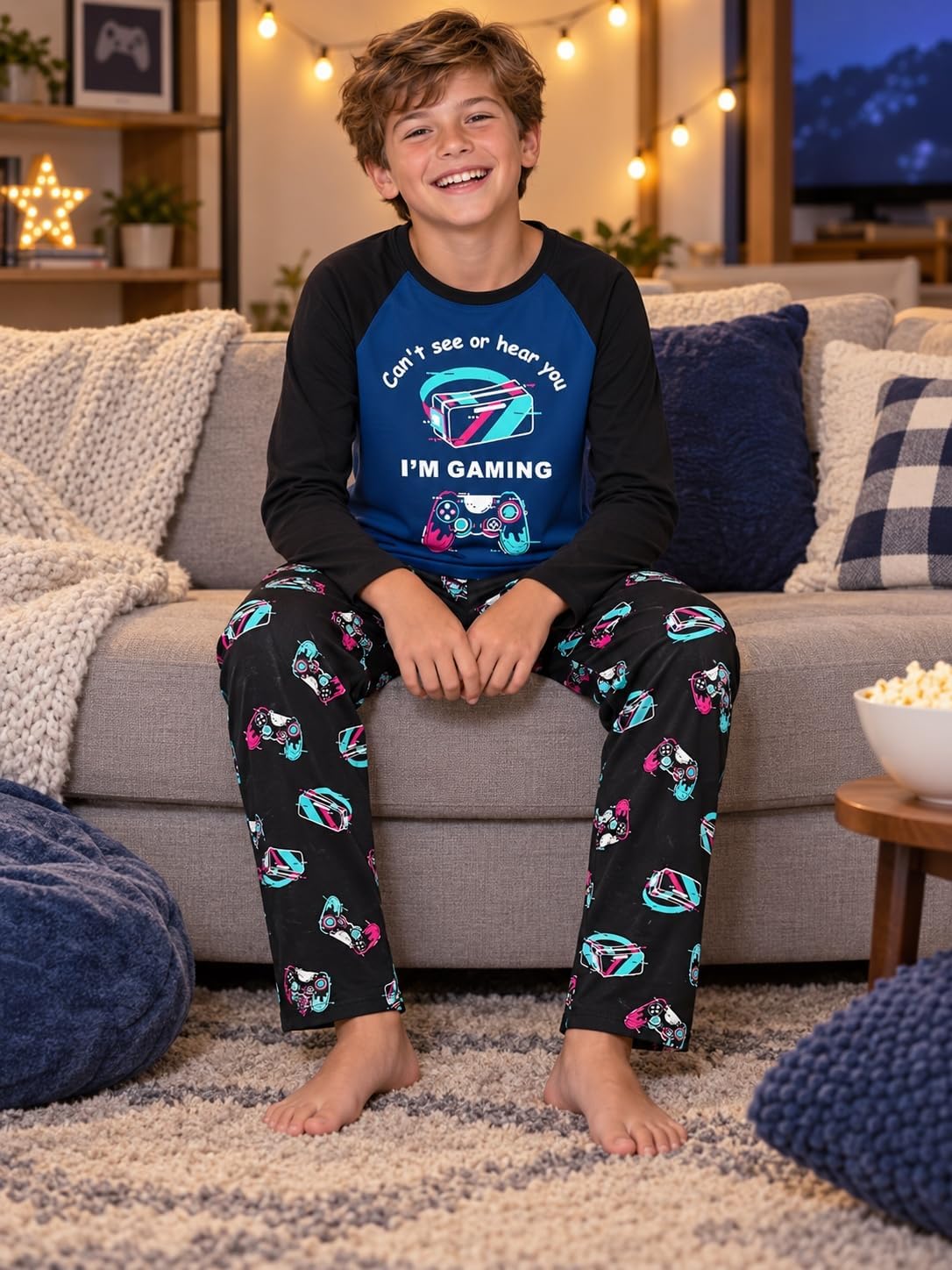 Tebbis Boys Comfy Trendy Print Long Sleeve & Pants Pajama Set Sizes 6-18