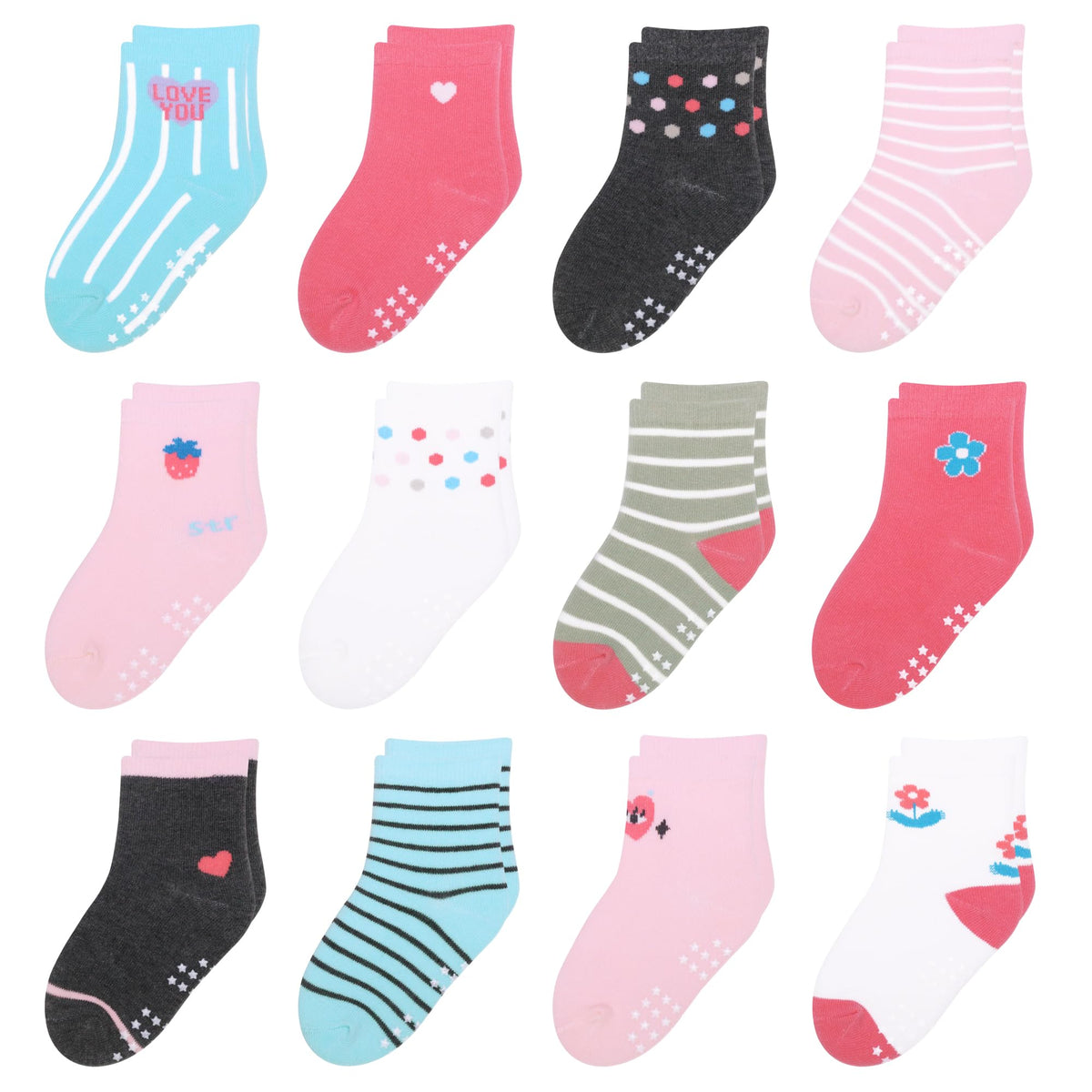 Toddler Non Slip Grip Crew Socks for 1-7 Years Baby Kids Boys Girls
