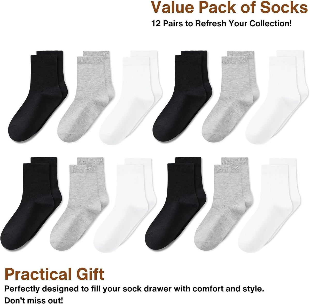 GENTABY Kids Socks 12 Pairs Boys Girls Athletic Crew Socks for Ages 1-13