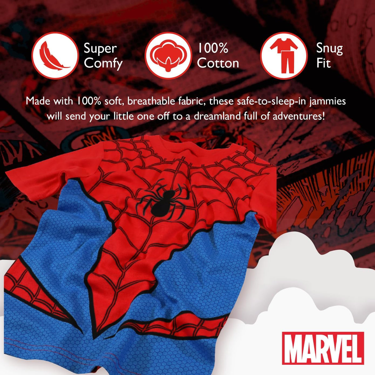 Marvel Boys' 2-piece Snug-fit Cotton Matching Holiday Pajama Set, Soft & Cute for Kids