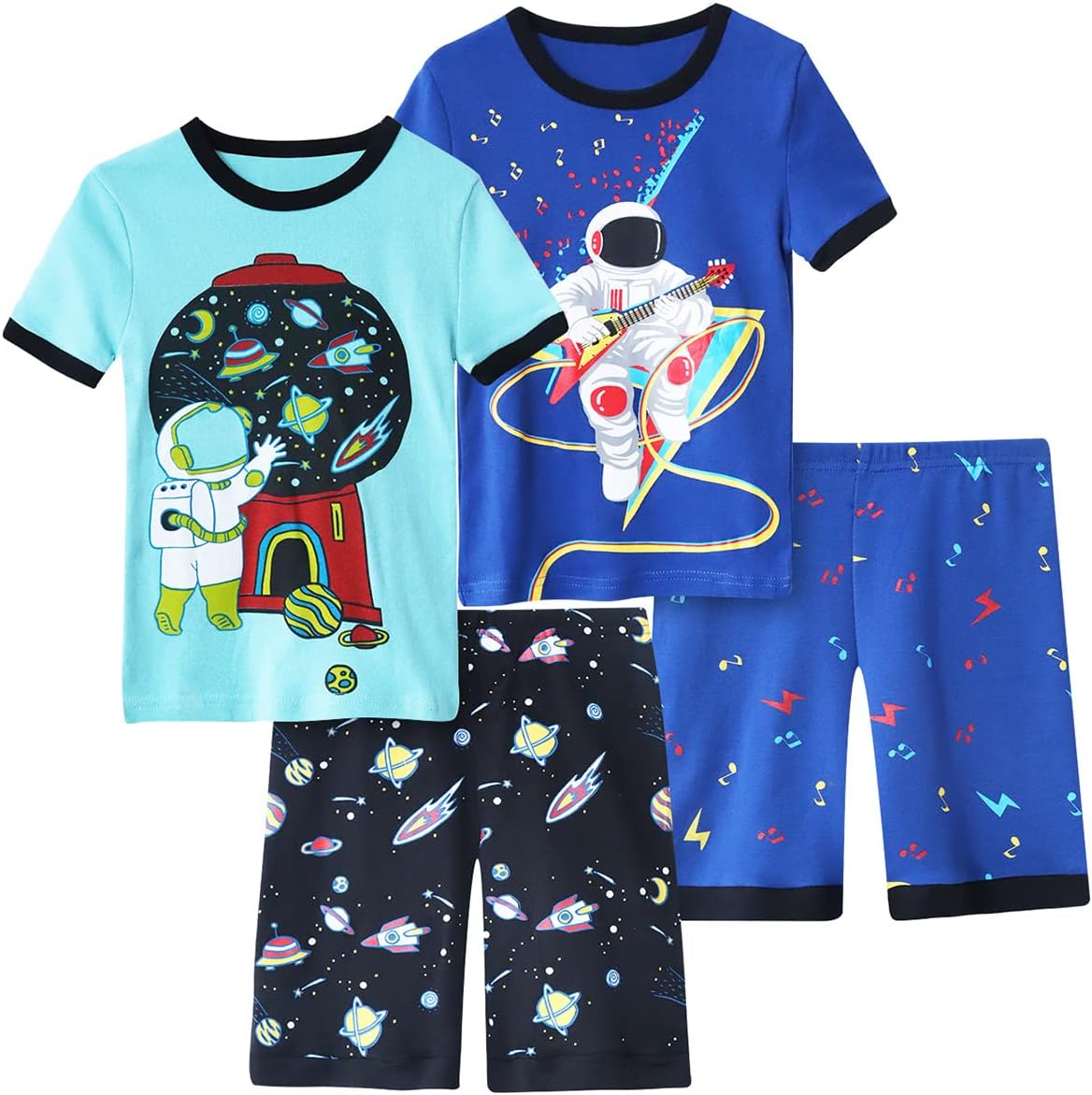 Boys Pajama Set, 4-Piece Cotton Pajamas Short Summer PJs Kids Sleepwear