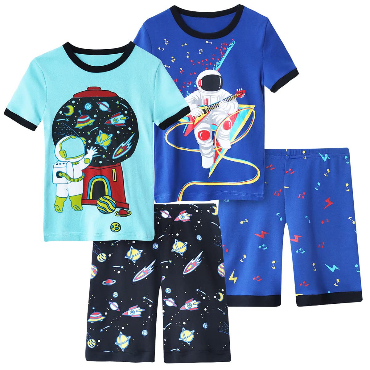 Boys Pajama Set, 4-Piece Cotton Pajamas Short Summer PJs Kids Sleepwear