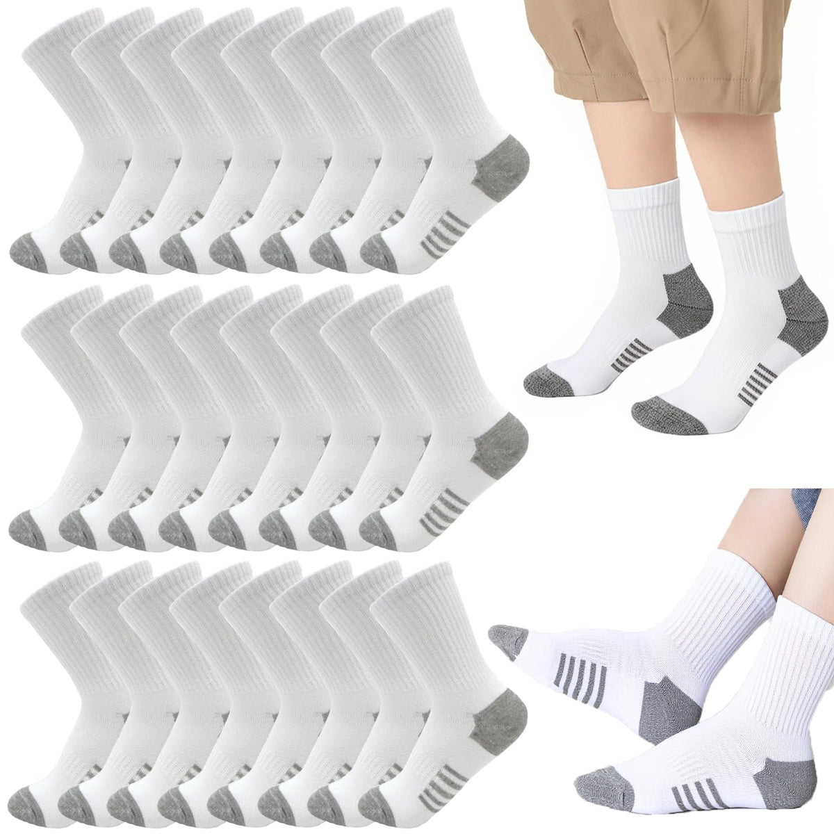20 Pairs Crew Athletic Socks for Kids Breathable Cushion Crew Socks for Kids Sport Running Traveling