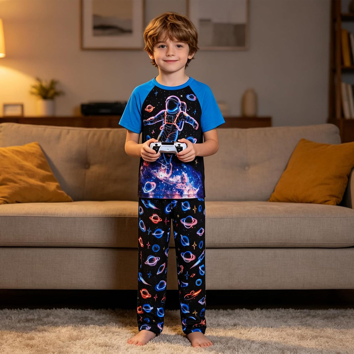Funnycokid Boys Pajamas 2 Piece Kids Summer Pjs Loose Fit Size 6-12