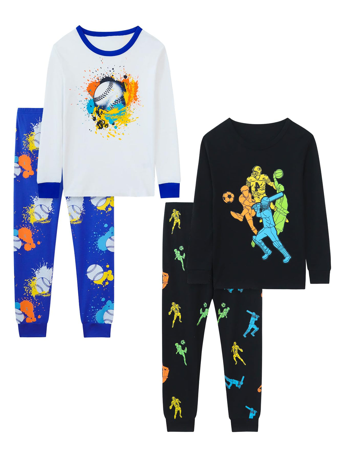 Boys 4-Piece Pajamas Cotton Christmas Halloween Pjs Set Kids Sleepwear