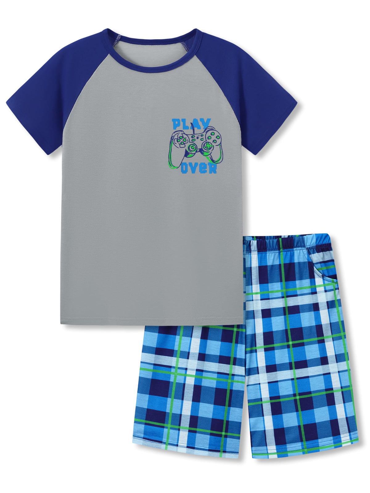 Beezizac Boys Pajamas Raglan Summer Cool Short Sleeve Set Size 6-18